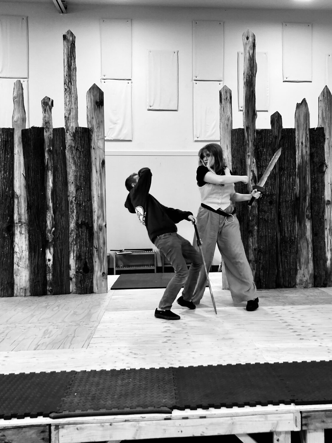 Young actors from Olympic Peninsula HomeConnection rehearse a fight scene for their production of "Coriolanus"